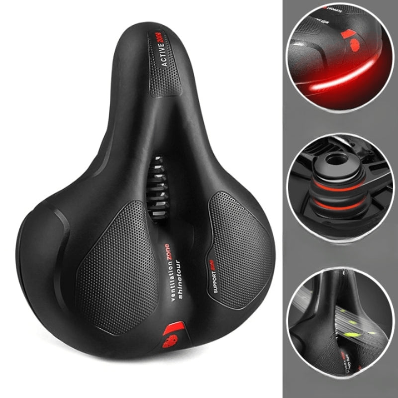 ErgoSeat – Comfortabel gevoerd fietszadel met ventilatiezone en reflecterende veiligheidsstrip