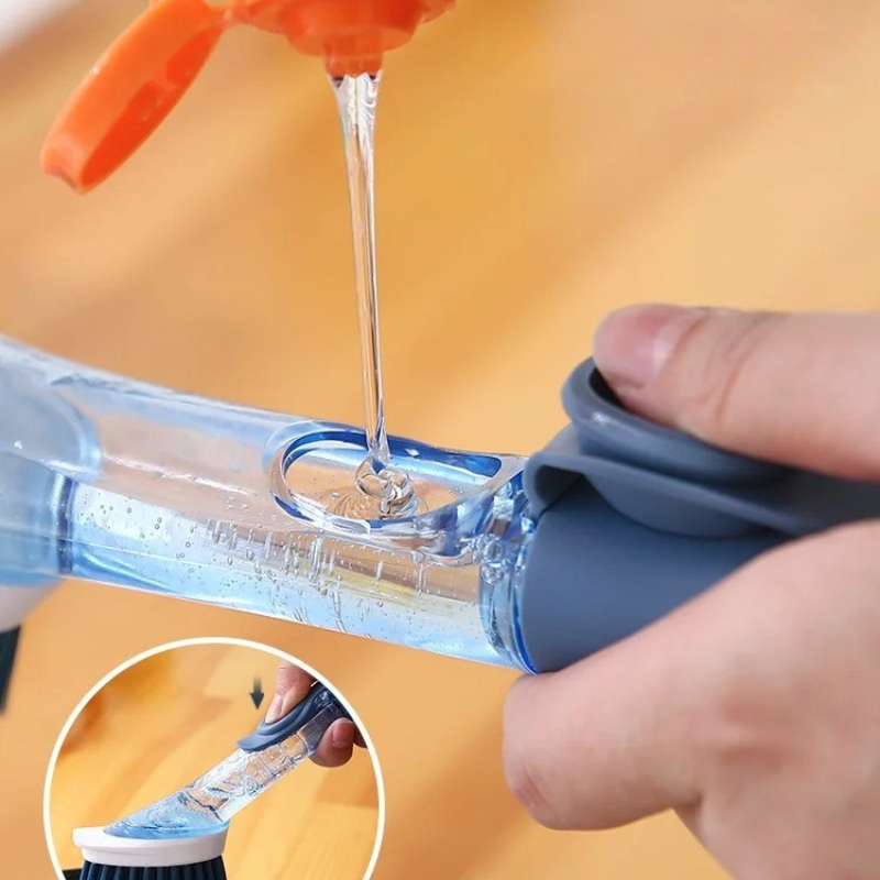 ScrubEase - Afwasborstel met lange steel en ingebouwde zeepdispenser voor moeiteloos schoonmaken