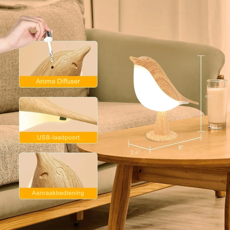 BirdGlow - Aanraakbediend nachtlampje met instelbare helderheid voor gezellige ruimtes