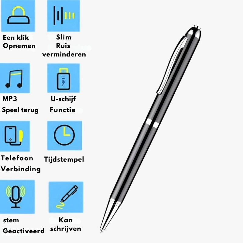 PenCam - 256GB digitale voicerecorderpen met ruisonderdrukking en MP3-speler