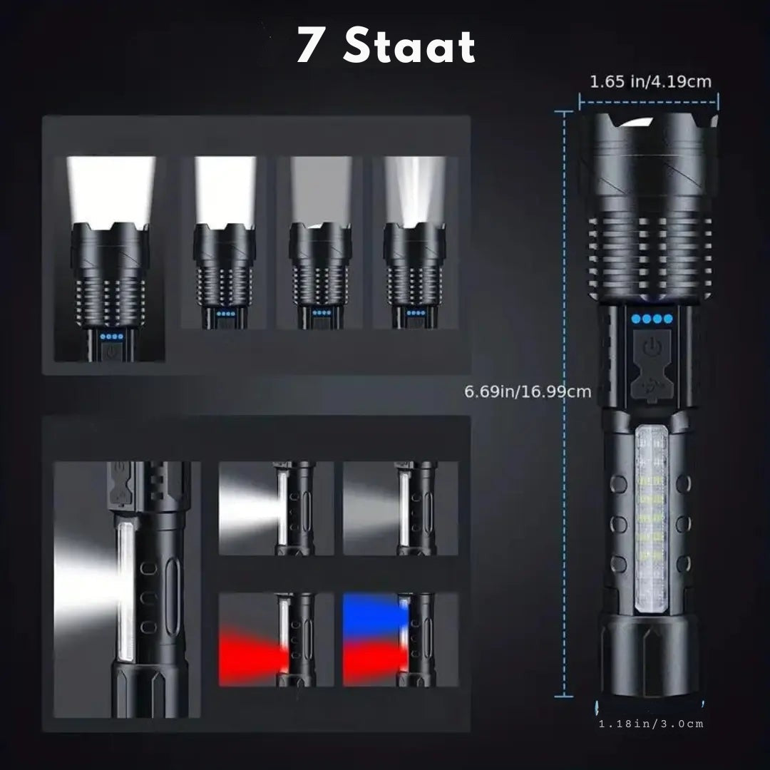 BrightBeam – 5000 Lumen Militaire Zaklamp met Geavanceerde LED Functies