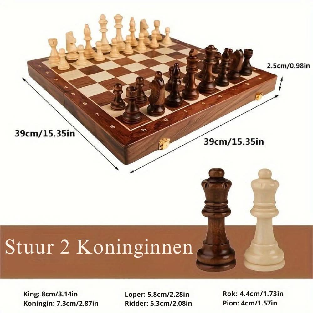CrownChess - Elegante schaakset met gedetailleerde stukken en een klassiek bord voor tijdloos strategiespel