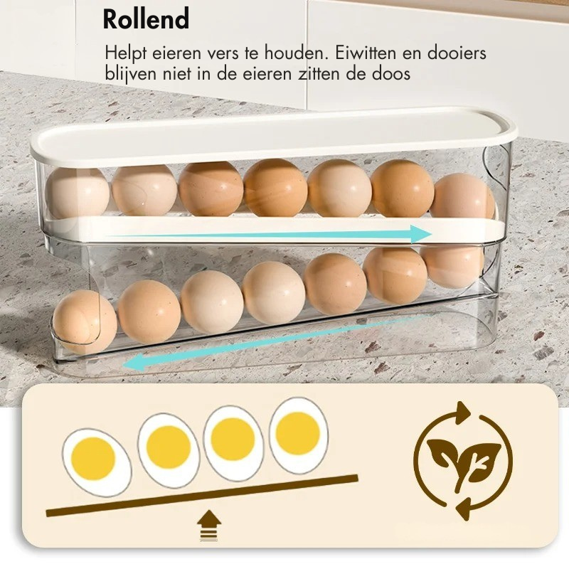 EggVault - Automatisch Schuifbaar eierplateau voor Koelkast Ei Opslag en organisatie