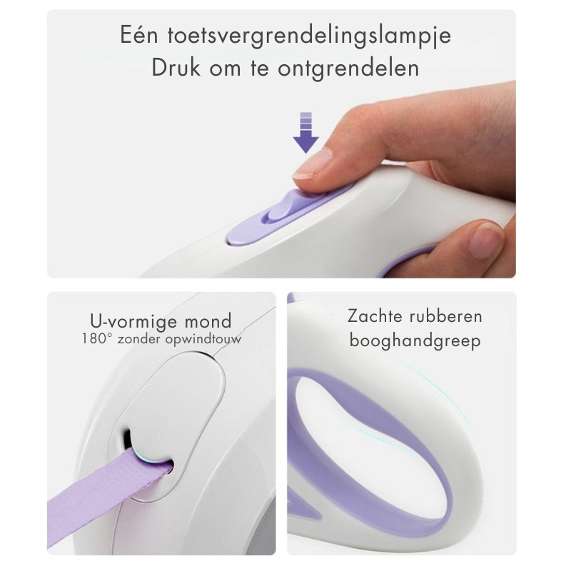GlowLeash - Automatisch intrekbare hondenriem met ingebouwd licht en RGB streamerring
