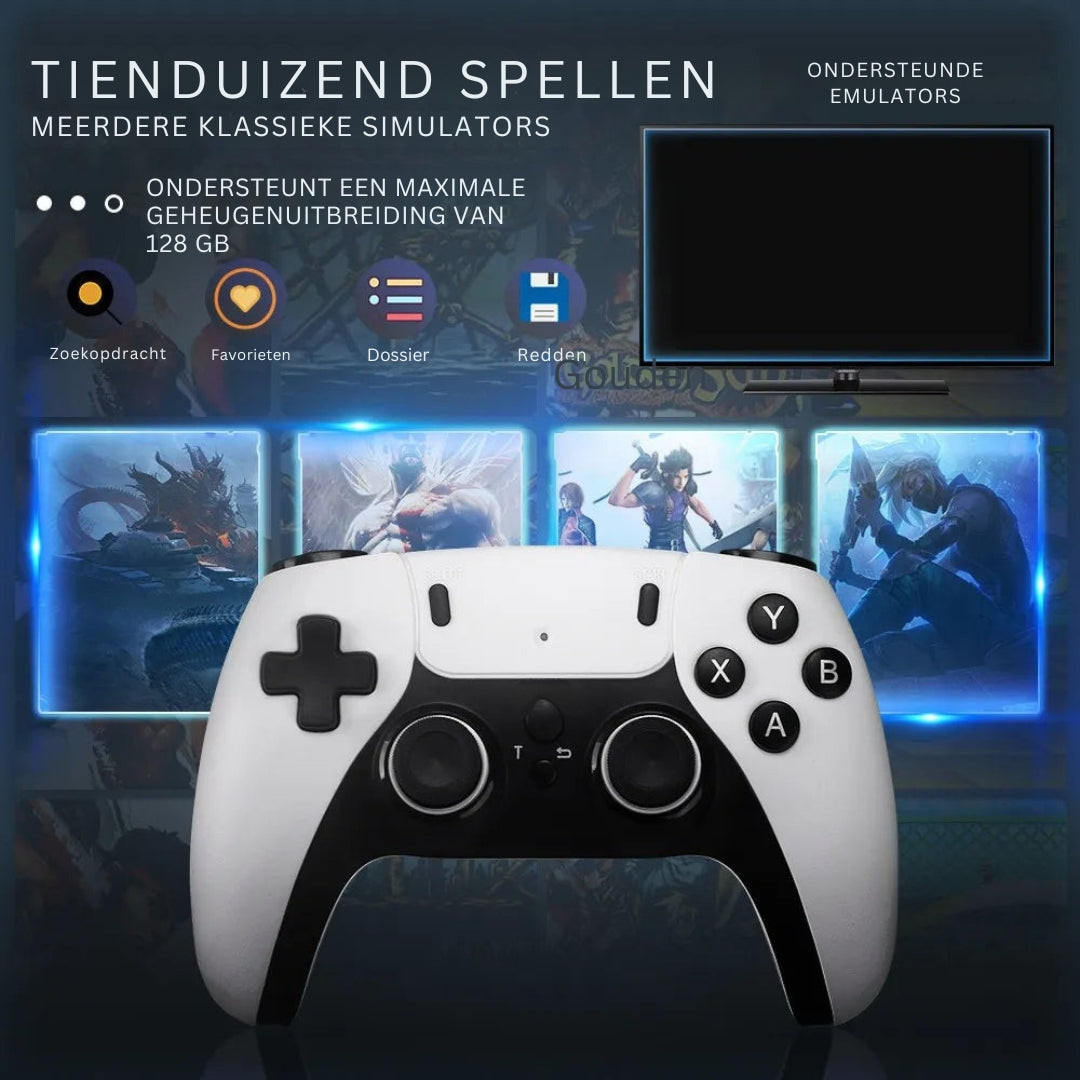 RetroMax - 4K handheld gameconsole met 2 draadloze controllers Stekker en Speel TV Stok