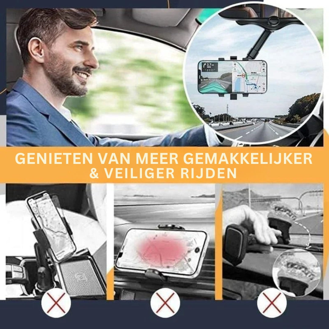 DriveSafe - Uitschuifbare autotelefoonhouder met instelbare kijkhoeken en 360° draaibaar ontwerp