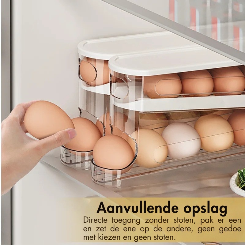 EggVault - Automatisch Schuifbaar eierplateau voor Koelkast Ei Opslag en organisatie