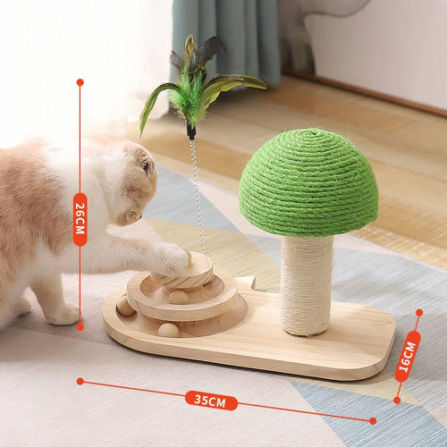 PetPlay - Interactieve krabpaal met rollende ballen en verenstokspeeltje