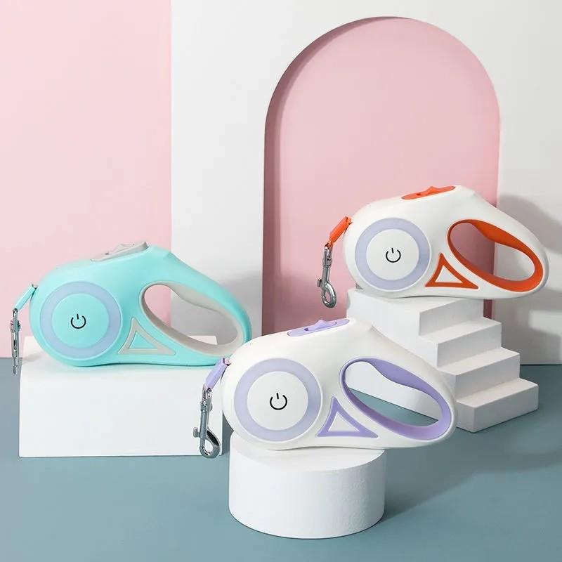 GlowLeash - Automatisch intrekbare hondenriem met ingebouwd licht en RGB streamerring