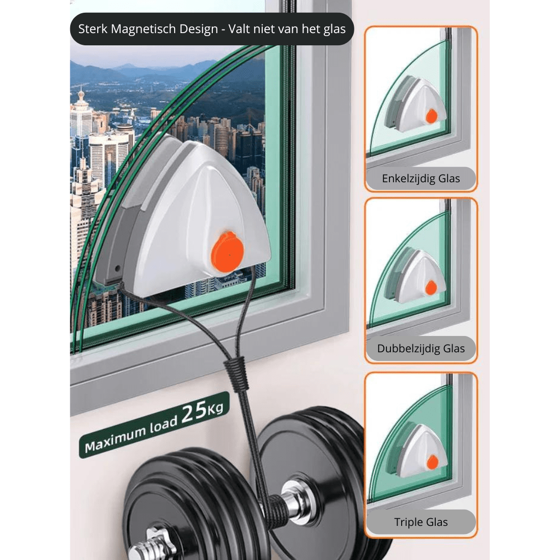 MagnetWipe - Magnetische dubbelzijdige raamreiniger met driehoekig ontwerp voor snelle reiniging