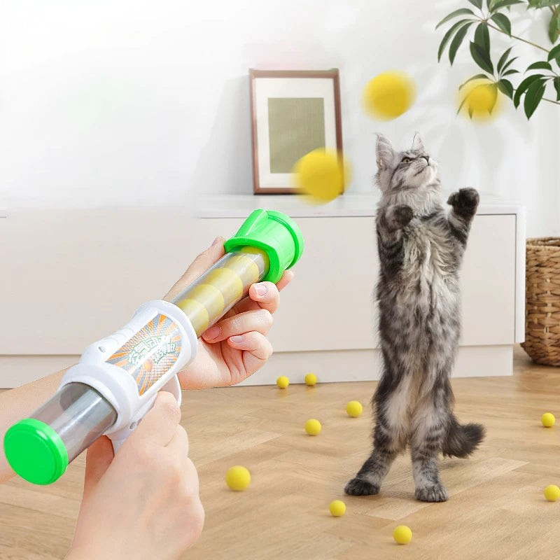 PetPlay - Interactief speelgoedpistool met 9 elastische ballen voor honden en katten