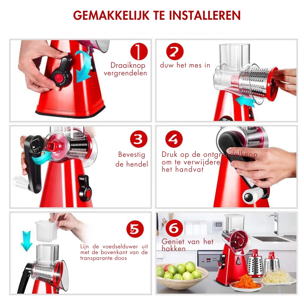 KitchenEase - Multifunctionele knoflookmolen aardappelrasp en groenterasproller