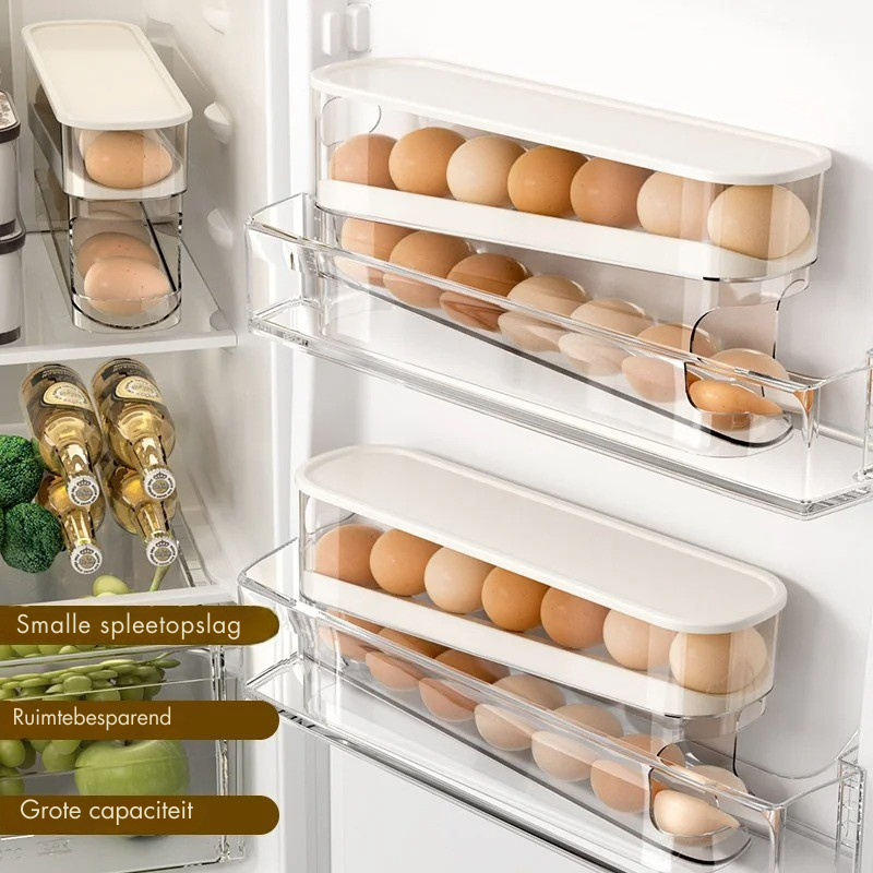 EggVault - Automatisch Schuifbaar eierplateau voor Koelkast Ei Opslag en organisatie