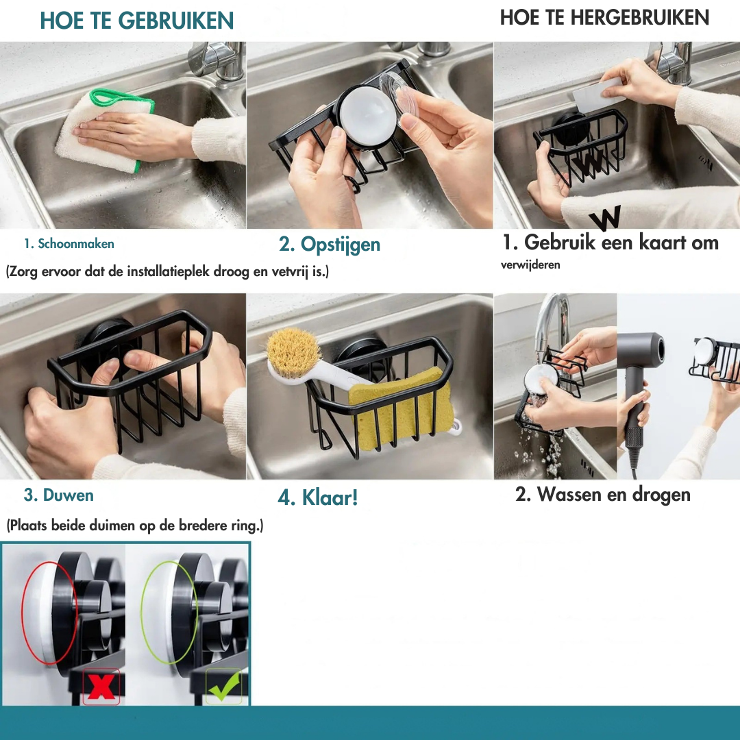 SnapHold - Veilige zuignaphouder voor sponzen borstels en gootsteenorganisatie
