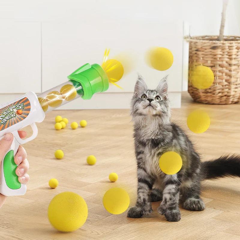 PetPlay - Interactief speelgoedpistool met 9 elastische ballen voor honden en katten